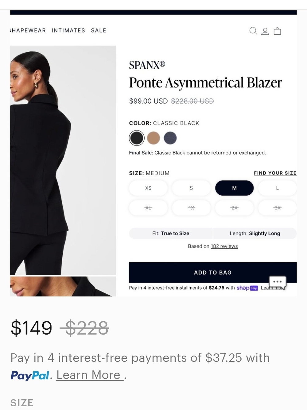 1X SPANX Classic Black Ponte Asymmetrical Blazer